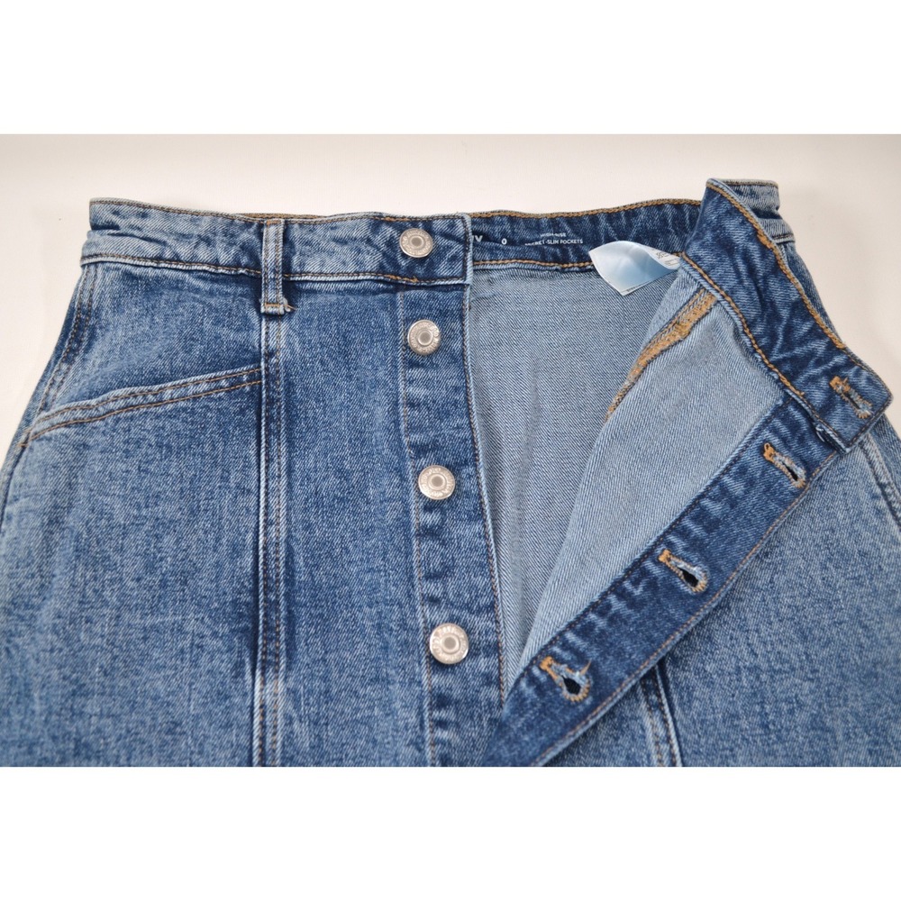 Old Navy Skirt Women's Size 0 Blue Denim A-Line Midi Button Front Waist 28" - Picture 5 of 11